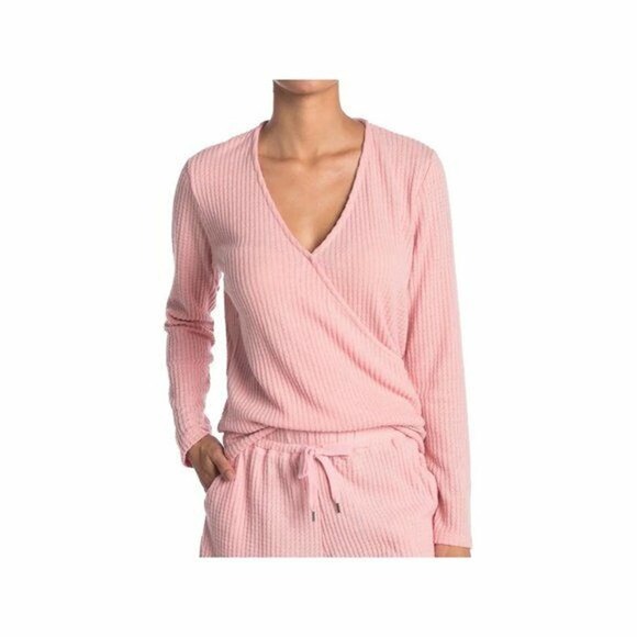 Gibson Tops - Gibson NEW Surplice Faux Wrap Top Blush Pink Waffle Knit Long Sleeve Size Large